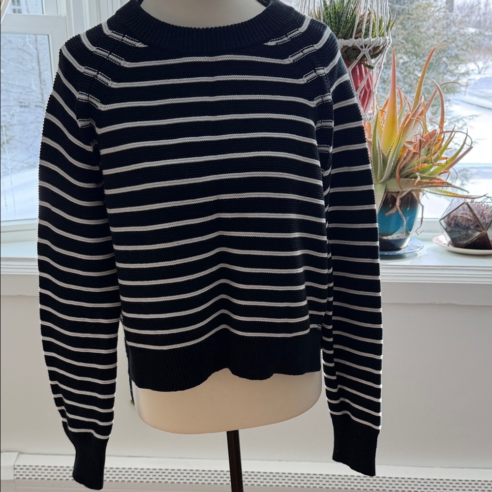 French Connection Navy and White Striped Crew Neck Sweater